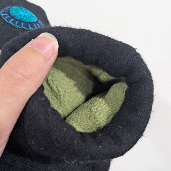 Handmade Felted Wool Fleece Lined Mittens Black Blue Green - Picture 3 of 3